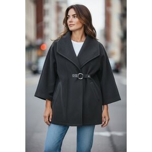 Ellen Reyes Woman Dark GrayFleece Shawl Collar Belted Wrap Coat Jacket 3X
